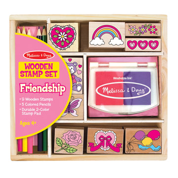 Melissa & Doug Wooden Stamp Set: Friendship - 9 Stamps, 5 Colored Pencils, And 2-Color Stamp Pad - Fsc Certified