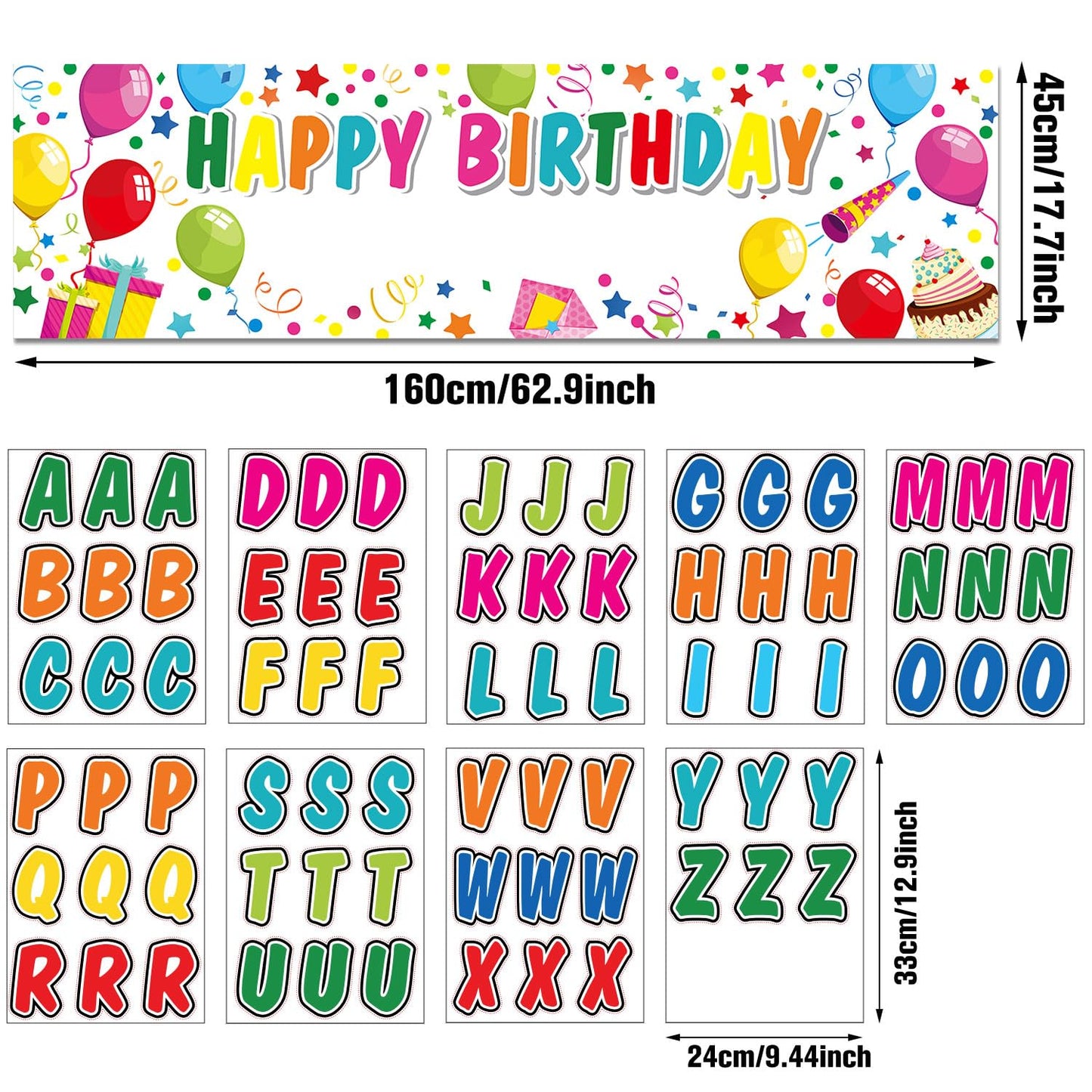 Tatuo Personalized Birthday Banner with Name DIY Colorful Happy Birthday Banner Backdrop with Alphabet Stickers Custom Name Back