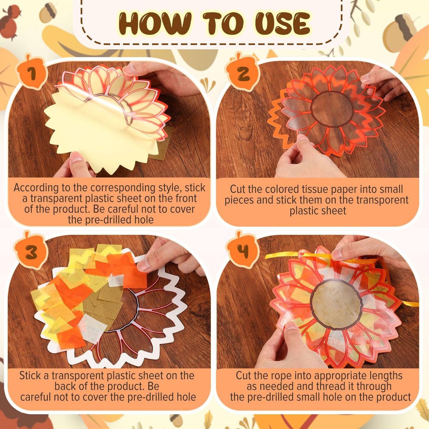 Funrous 32 Set Fall Suncatcher Craft Kit Autumn Harvest Suncatcher Paper Crafts with Tissue Paper DIY Window Stained Glass Effec