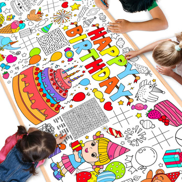 Qyeahkj Happy Birthday Giant Coloring Poster for Kids Birthday Large Coloring Tablecloth Decoration Happy Birthday DIY Coloring 