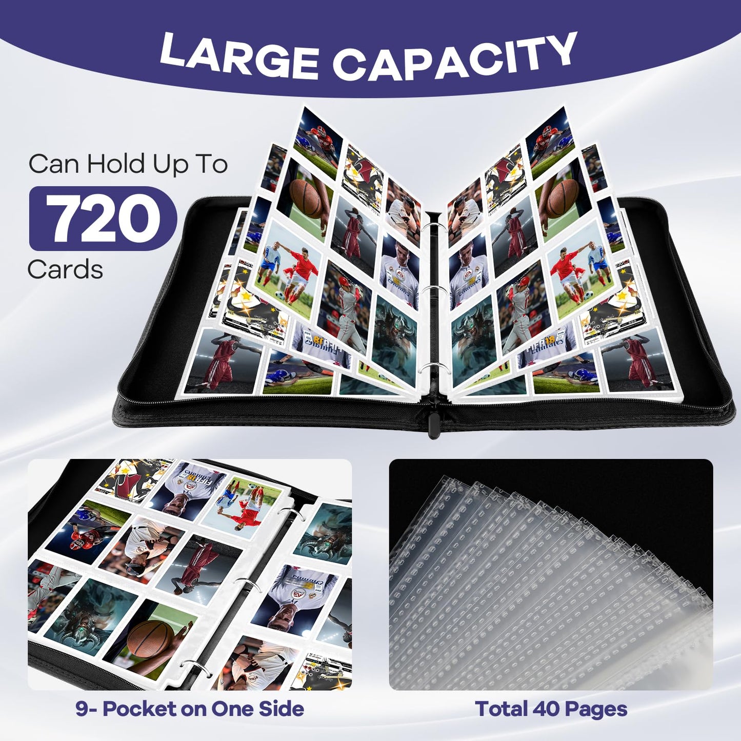 Trading Card Binder with Sleeves  9 Pocket Trading Card Binder enhanced 720 Double Sided Pocket PU Card Collection Binder  Collectible Card Albums Card Folder for MTG  TCG  Sports Cards  Game Cards