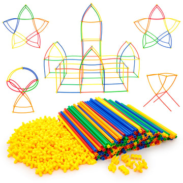 Picassotiles 400Pc Construction Toy Straw Building Set Children Stem Learning Interlocking Building Toys Creative Straw Connecting Builder Kits Early Education Kit For Kids Boys & Girls Ages 3+ Pts400