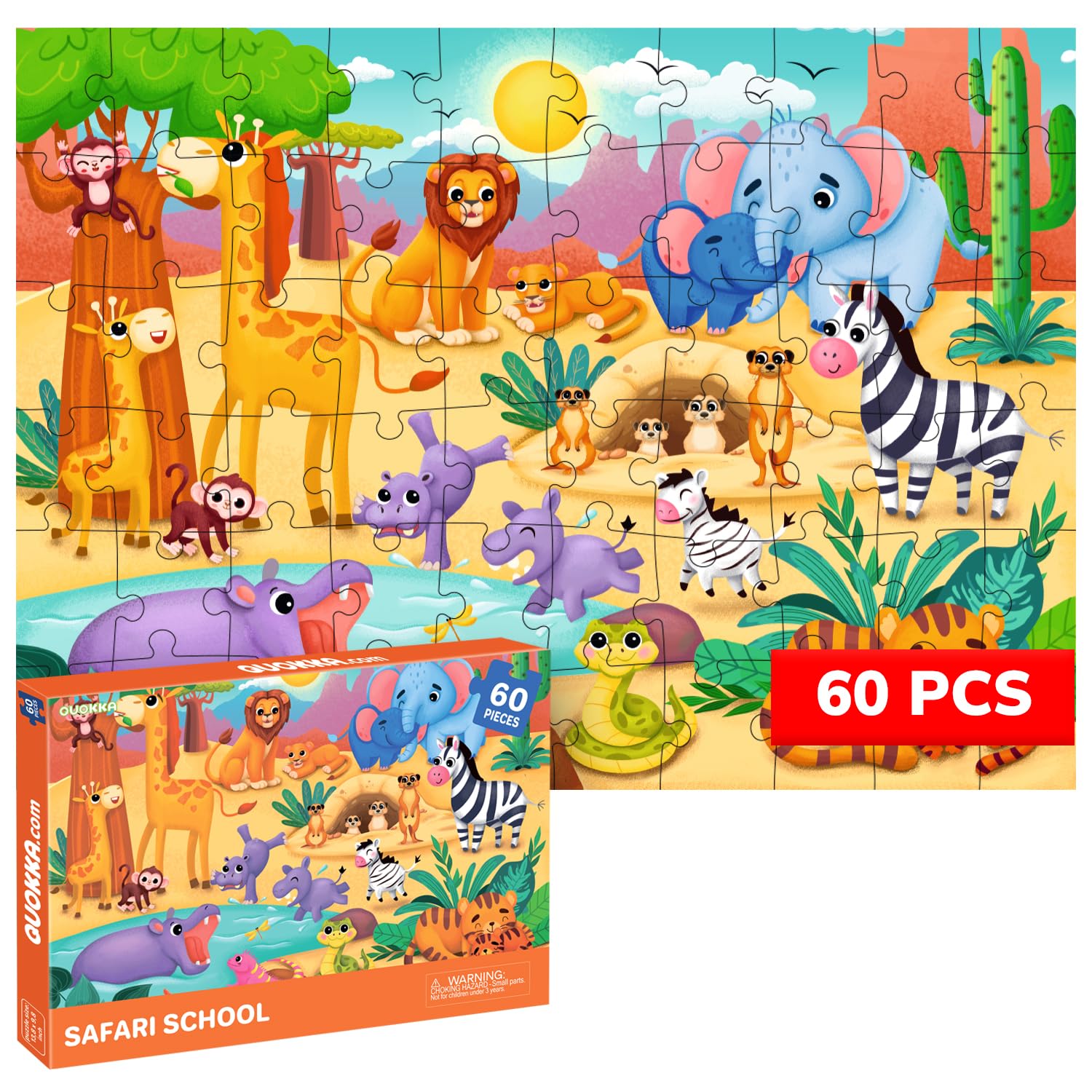 QUOKKA Puzzles for Kids Ages 4-6 - 60 Piece Jigsaw Puzzles for Toddlers Ages 3-5 with African Animals - Quiet Time Toy for Presc