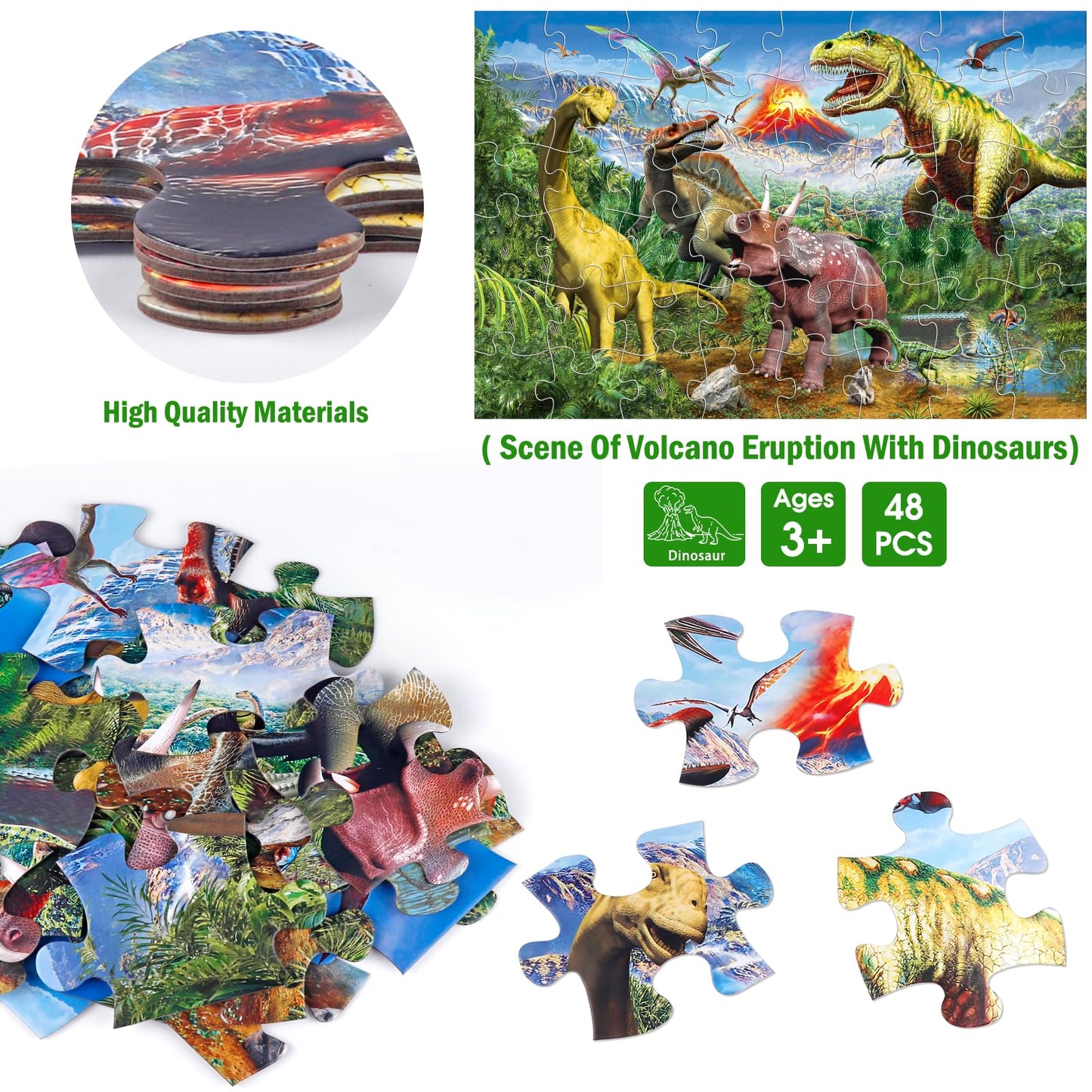 Jumbo Floor Puzzle for Kids,48 Piece Volcano Dinosaur Large Jigsaw Puzzles, Fun Educational Toy for Toddlers Ages 3-5,Preschool