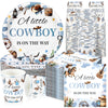 Hushee 200 Pcs a Little Cowboy Is on the Way Baby Shower Paper Plates Napkins Cups Cowboy Baby Shower Party Supplies Tableware S
