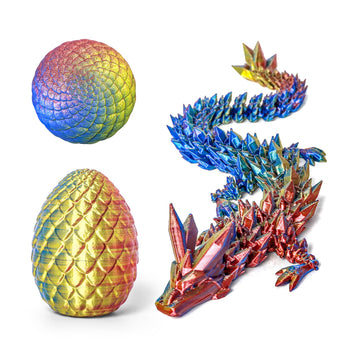 Flavery 3D Printed Dragon In Egg - Flexible Crystal Dragon Inside, Colorful Fidget Toy, Birthday Gift, Desk Pet Figure, Easter B