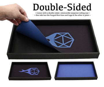 Forged Dice Co. Dice Tray 14' - Double Sided And Removable Neoprene Rolling Dice Mat - For Any Dice Or Board Game, Tabletop Rpgs Like D&D Pathfinder Roleplaying Game Black Tray W/Gray D20 Icon Mat