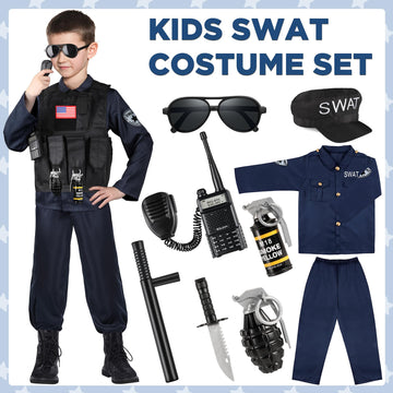 Luucio Swat Police Officer Costume For Kids, Police Costume For Kids, With Swat Costume, Swat Vest, Halloween Costume For Boys,