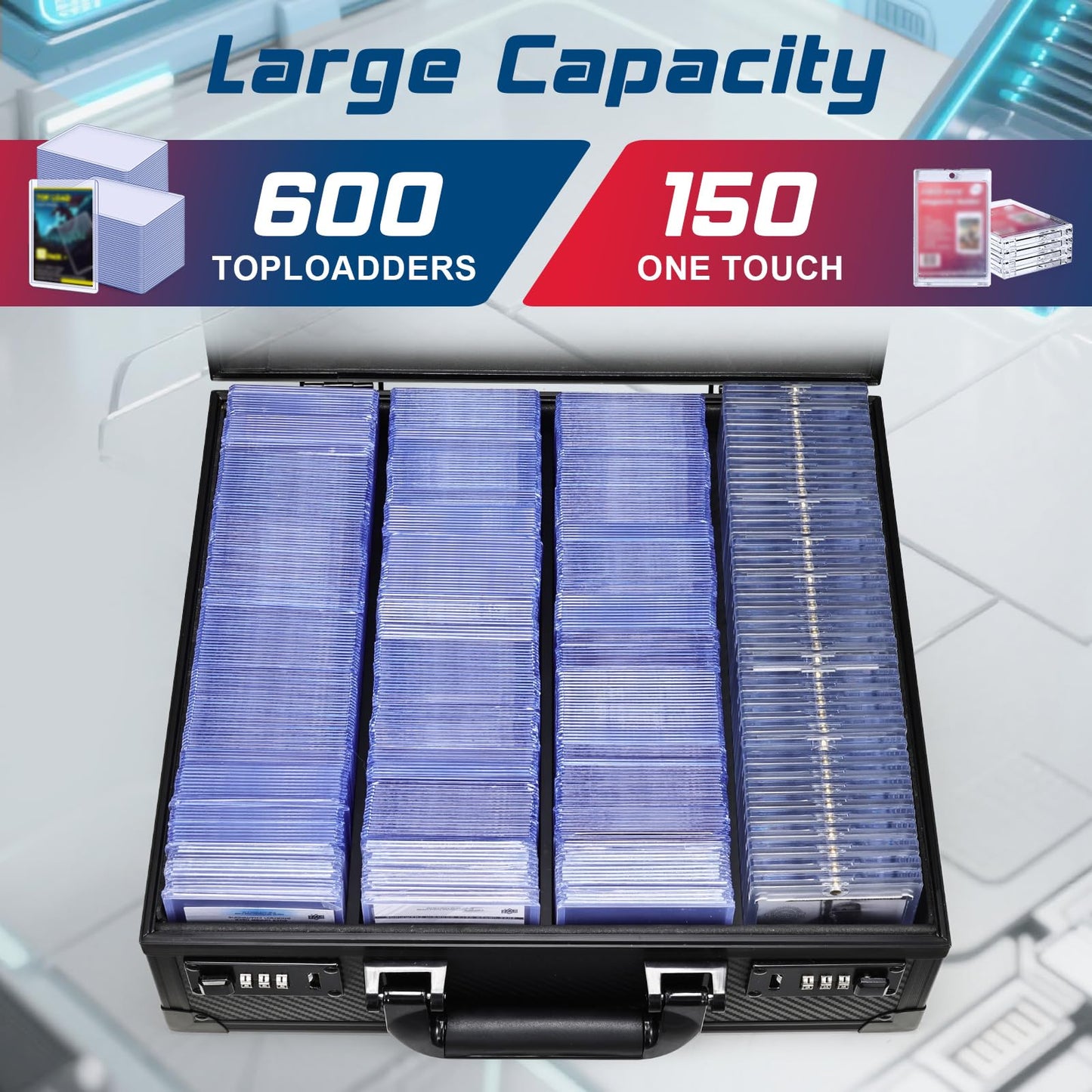 Card Storage Box for 3 x 4 35pt Toploaders  Sports Cards Case with Lock  Trading Card Storage Box Holds 600+ Top Loaders or 150 Magnetic Holders  Card Collection Box for Collectors