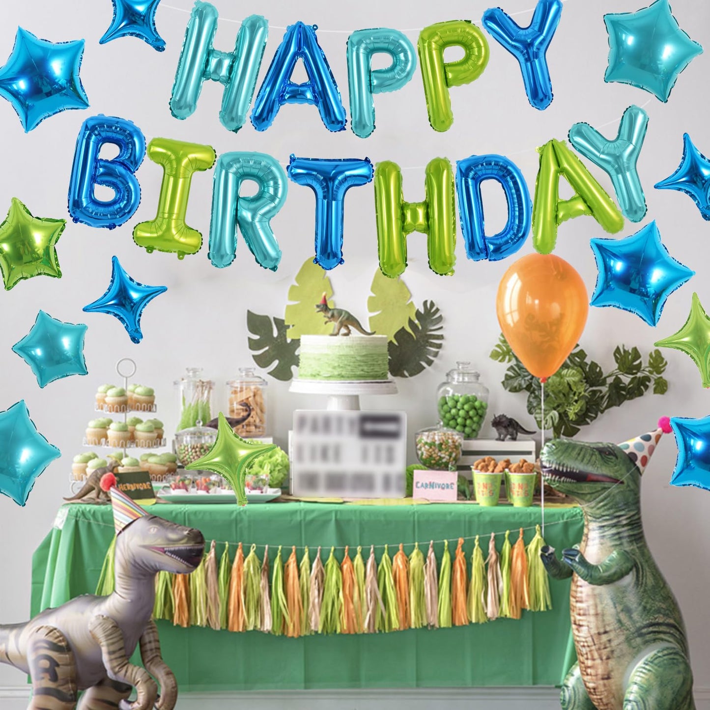 TONIFUL 35PCS Blue Green Happy Birthday Decorations Kit 16 Inch Happy Birthday Balloon Banner with Star Balloons Mylar Foil Birt