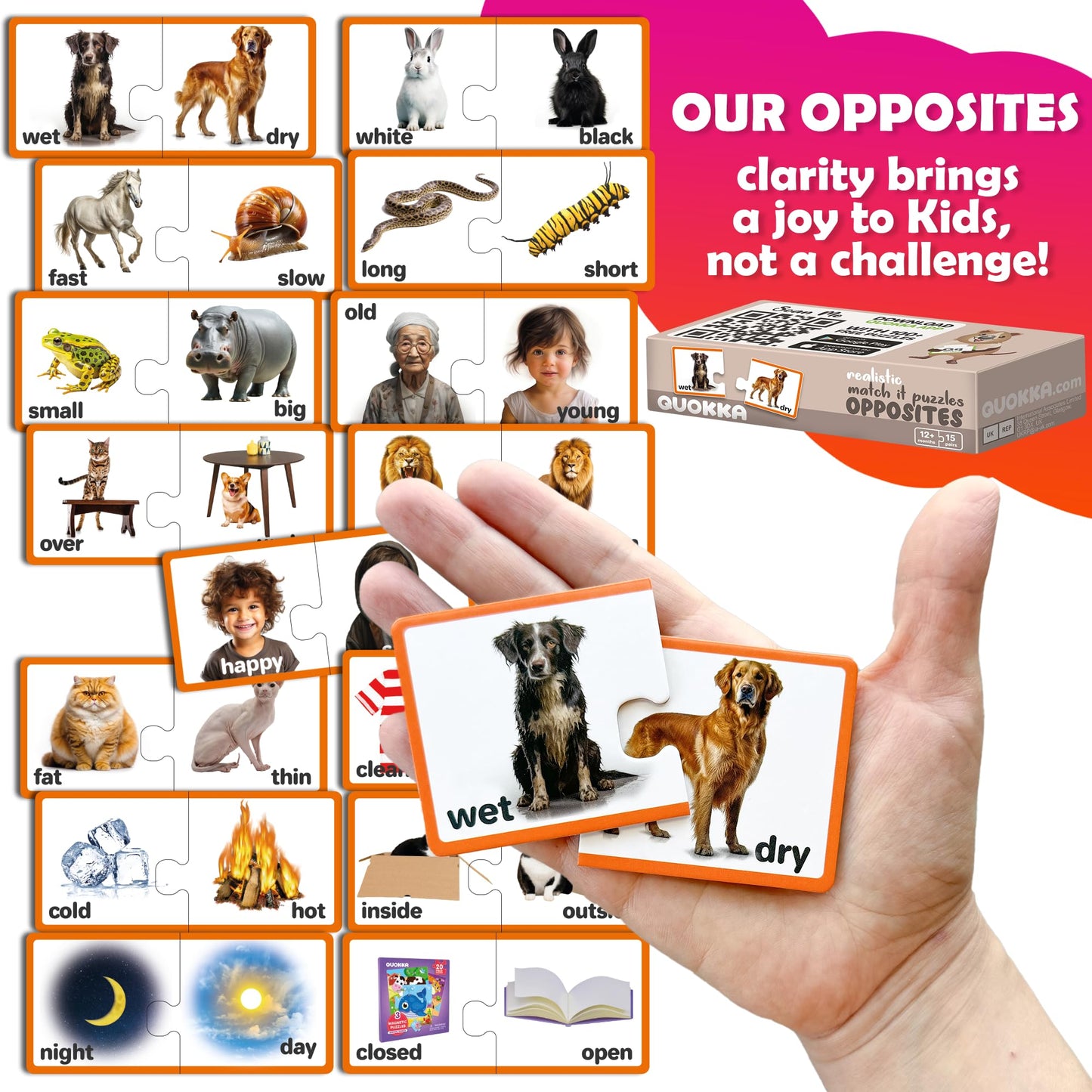 Quokka 5X Megaset Realistic Puzzles For Toddlers 3-5 - Matching Games For Kids Ages 2-4 - Numbers Animals Opposites Abc Learning For Toddlers 1-3 Year Old - Educational Toy For Boy And Girl