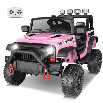 Hikole Kids Ride On Car Truck With Remote Control, 12V Electric Car For Kids, Battery Powered Cars W/Safety Belt,3 Speeds, Spring Suspension, Pink Jeeps Car For Girls