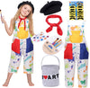 Tacobear Kids Artist Costume With Overalls Beret Beard Bow Tie Paint Bucket Brush, Halloween Career Day Outfit For Boys Girls