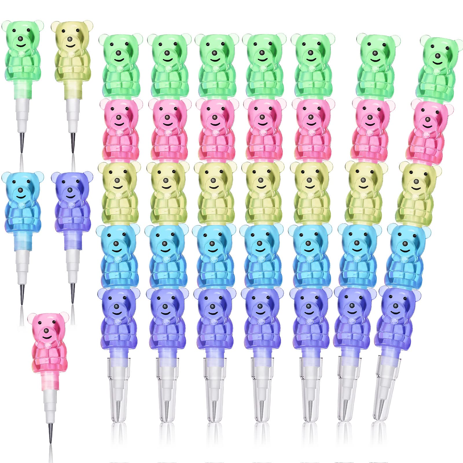 Chinco 50 Pieces Stackable Plastic Bear Pencils Stacking Point Pencils 5 in 1 Colored Party Favors for Birthday Party Supplies G