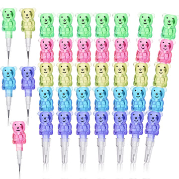 Chinco 50 Pieces Stackable Plastic Bear Pencils Stacking Point Pencils 5 in 1 Colored Party Favors for Birthday Party Supplies G