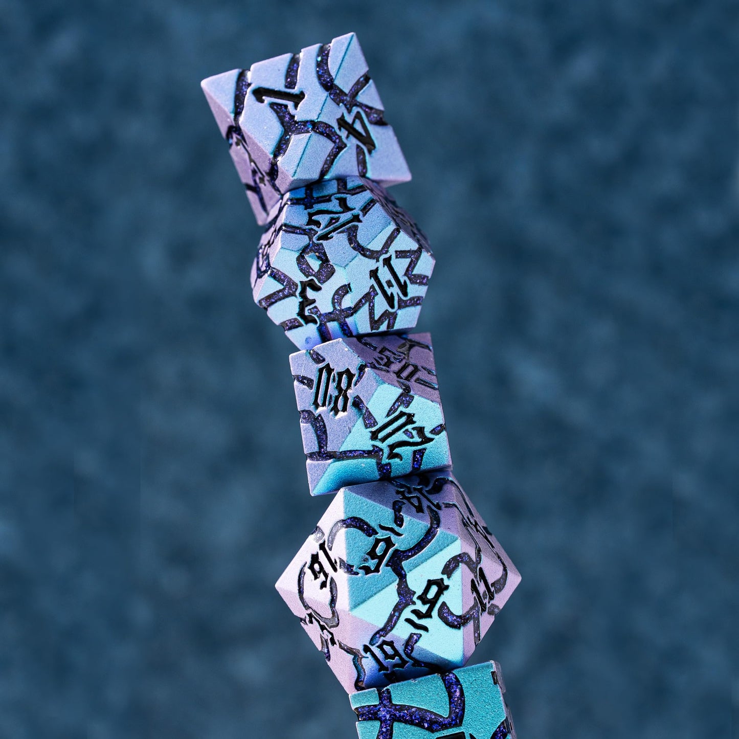 Soar Forge Metal Dice For Dnd - Beautiful Blue Glitter Cracks Set Compatible With Dungeons And Dragons And Other Rpg, Dice For D