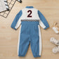 Ibtom Castle Toddler Boys Girls 2Nd Birthday Outfits: Halloween Race Car Driver Costume Long Sleeve Romper Halloween Racer Jumpsuit Cake Smash Role Play Dress Up Party Supplies Blue-2 18-24 Months