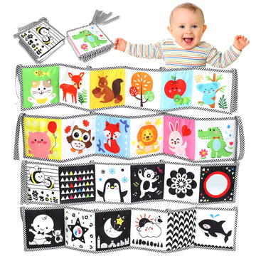 Okooko Black And White High Contrast Soft Baby Books 2Pcs Washable Tummy Time Toy Crib Stroller Toy Montessori Sensory Toy Early