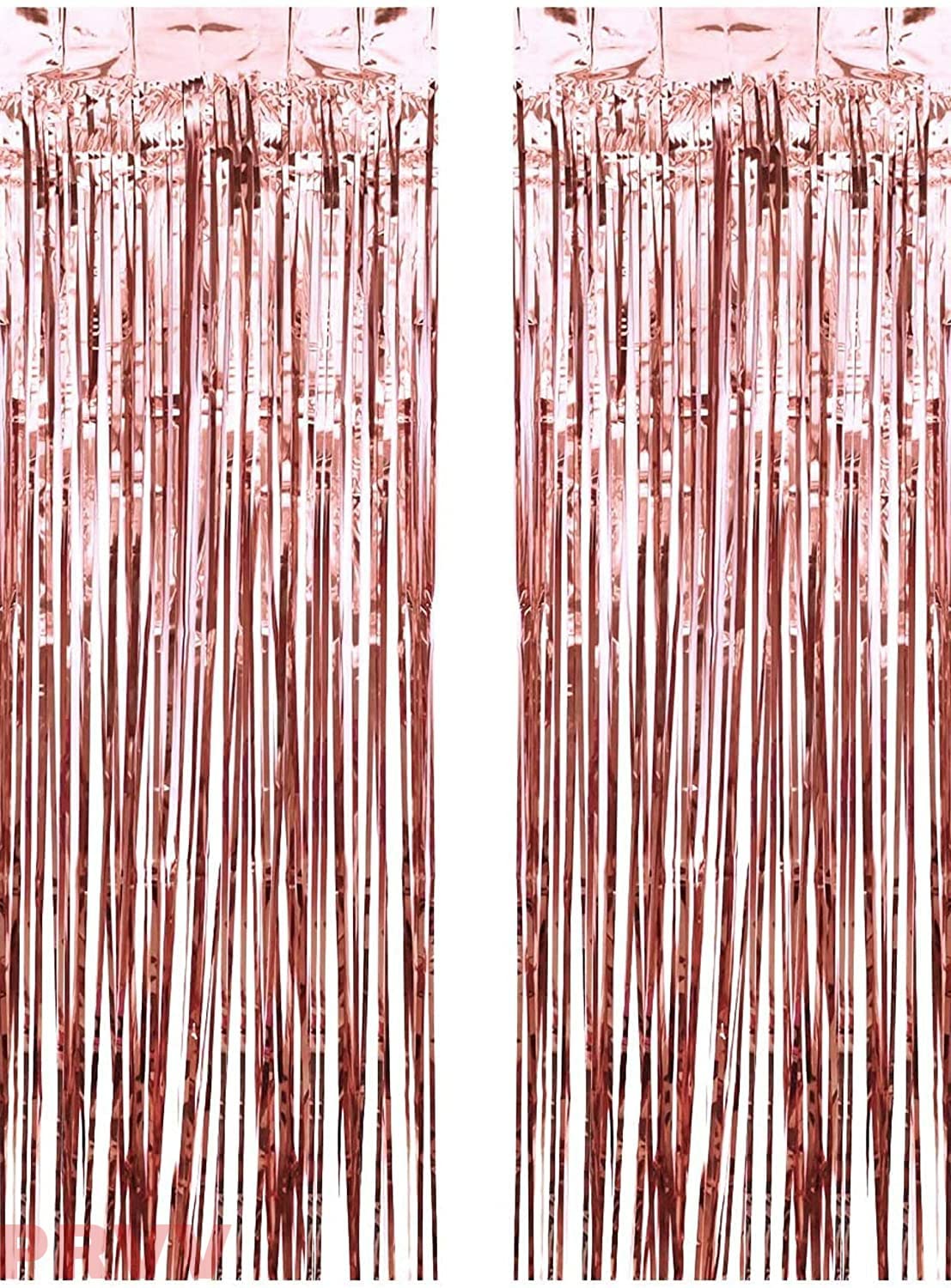 PRVV Pack of 2 Pcs, 3 x 6 feet Each, Rose Gold Foil Fringe Tinsel Metallic Backdrop Curtains for Birthday Decoration Wedding Eng