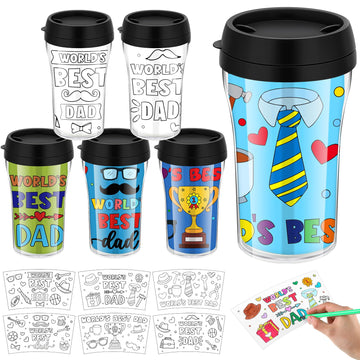 Yiyiring Set of 12 Fathers Day DIY Color Your Own Cups 10 oz Coloring Cups Color Your Own Plastic Mugs for Adults Party Favors 