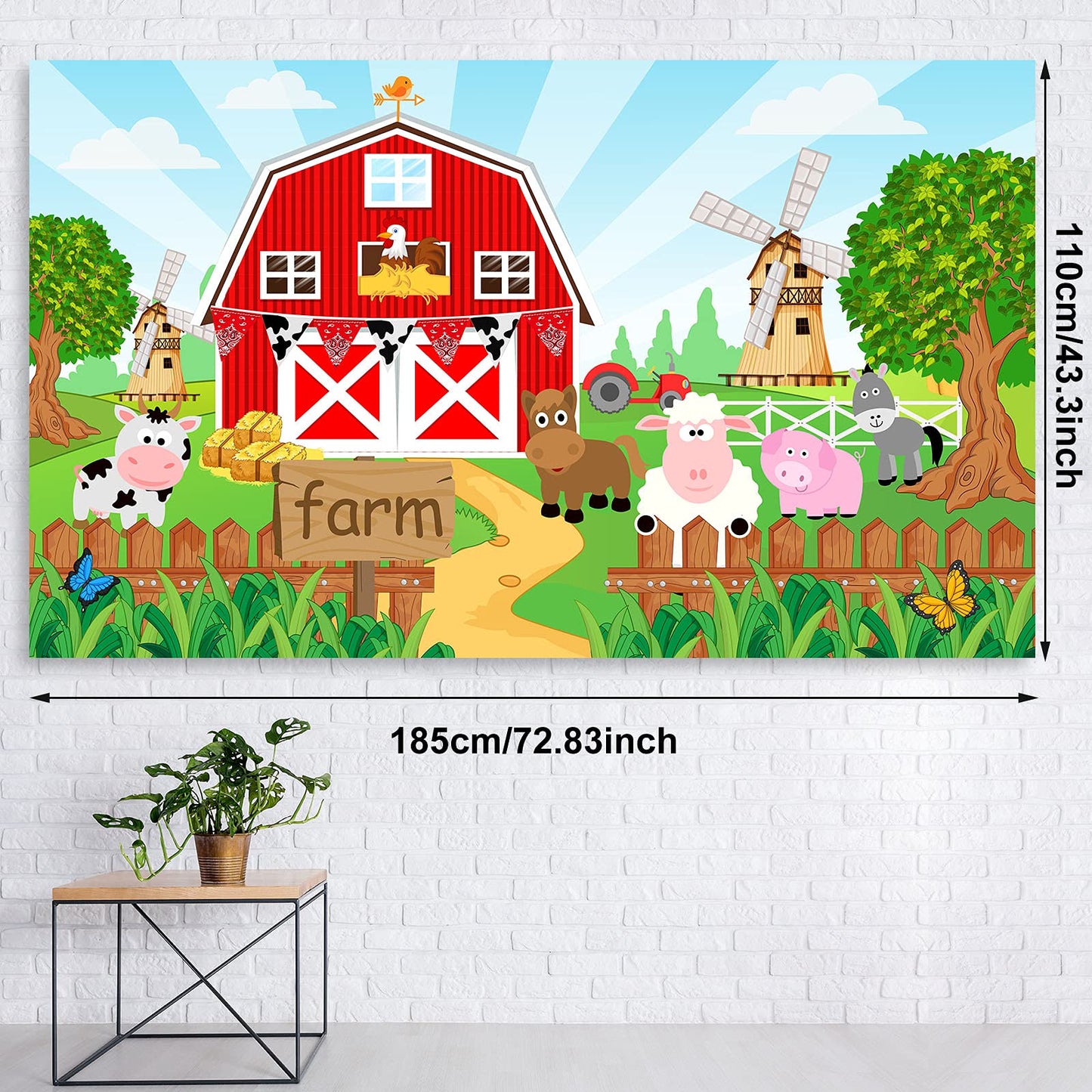 Farm Animals Theme Party Decorations Farm Barn Animals Backdrop Banner Farmhouse Animals Decor Party Tablecloth Balloon Arch Garland Kit For Birthday Photography Baby Shower Party Supplies (Red)