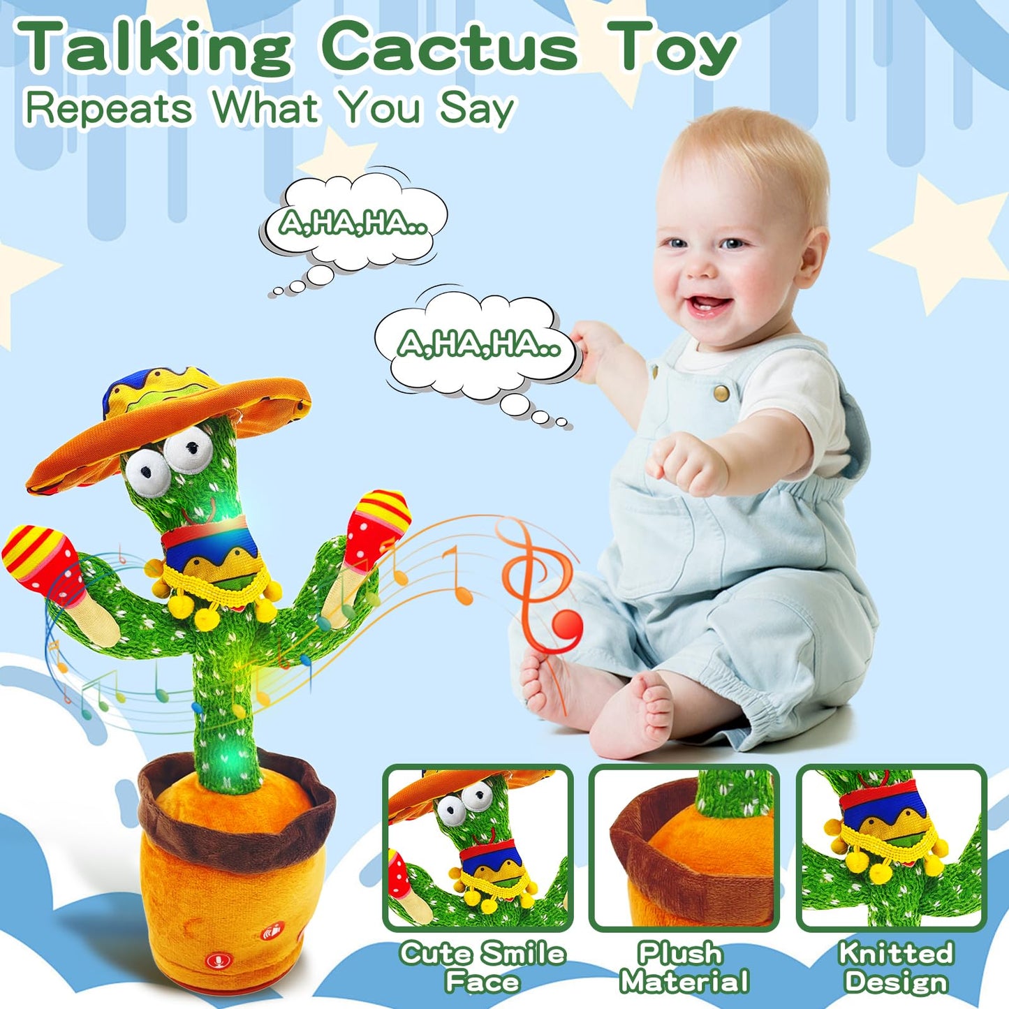 Jakcjfii Talking Cactus Toy For Kids Boys And Girls, Adjust Volume Dancing Cactus Toy Singing Mimicking Recording Toys Repeats W