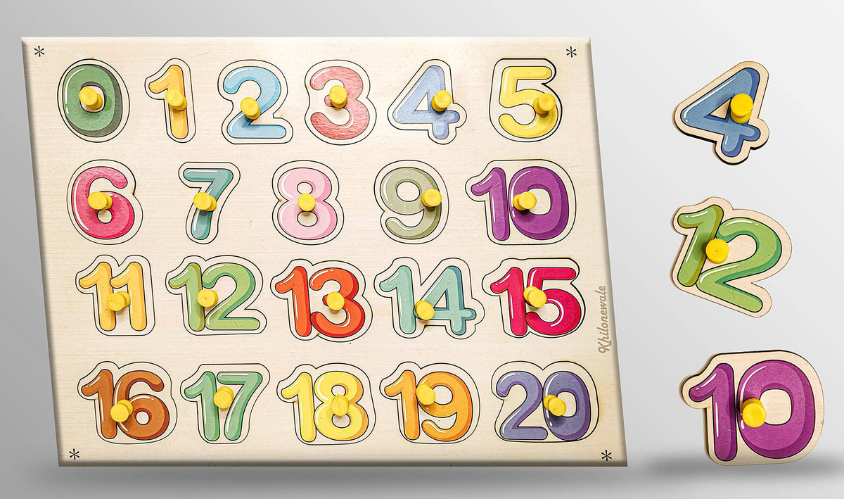 Khilonewale Wooden Puzzle with Knobs Educational and Learning Toy for Kids (Countings 0 to 20)