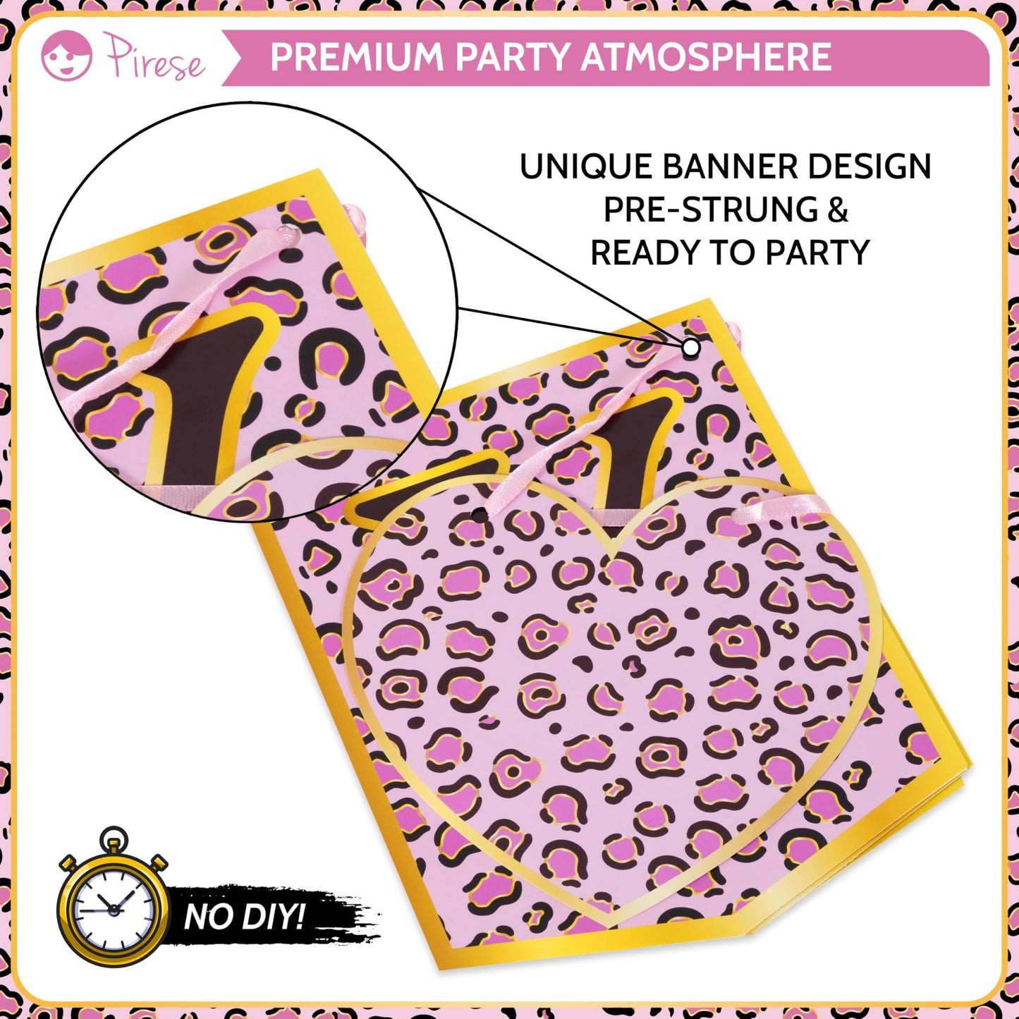 Pirese Pink Cheetah Happy Birthday Banner, Pink Cheetah Birthday Decorations, Leopard Party Decorations, Animal Birthday Party D