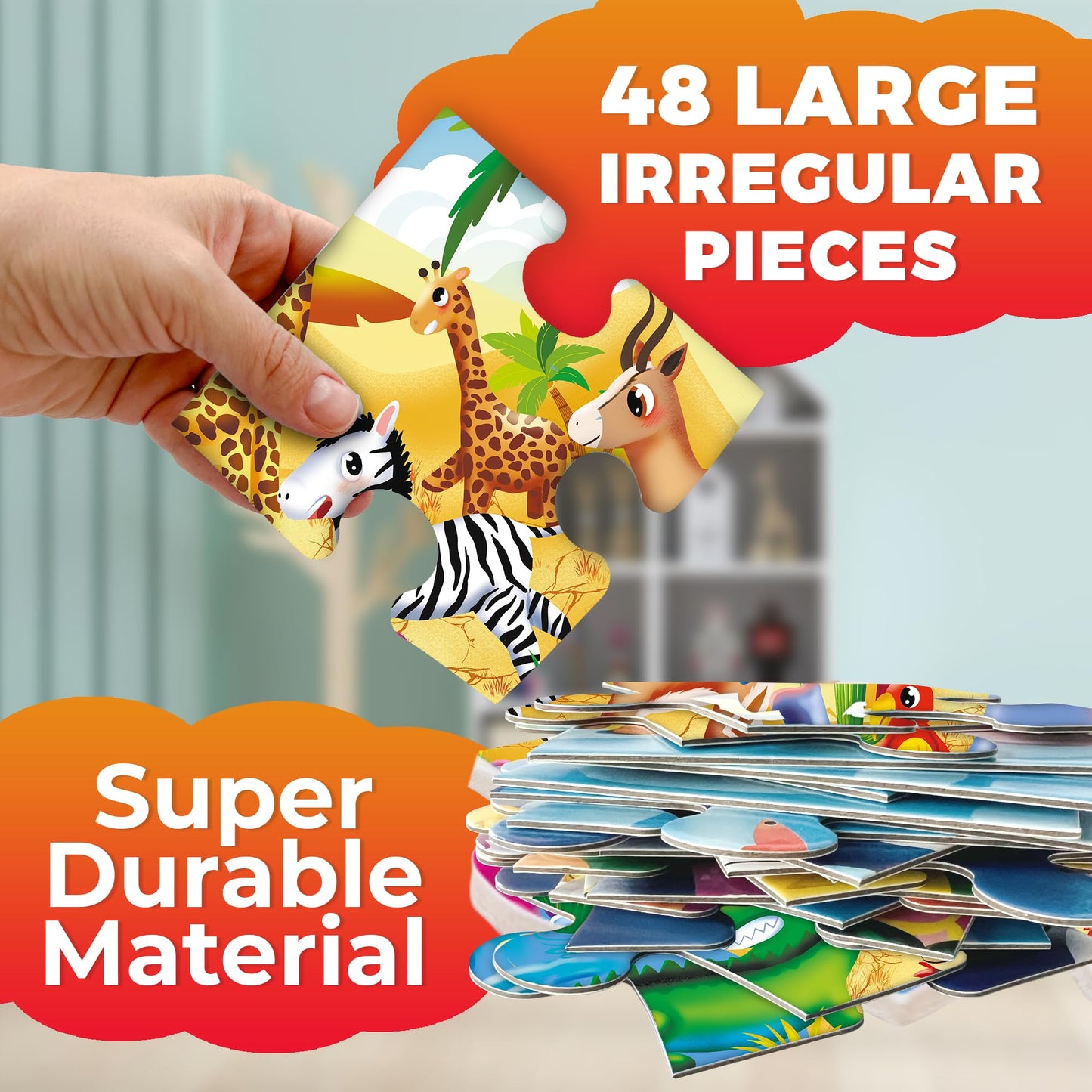 Quokka Giant Floor Puzzles For Kids Ages 3-5 - 2X3 Feet 48 Piece Puzzles For Kids Ages 4-8 - Educational Toys On Large Puzzles For Boys And Girls Ages 3-5 - Africa Toy Gift Activities