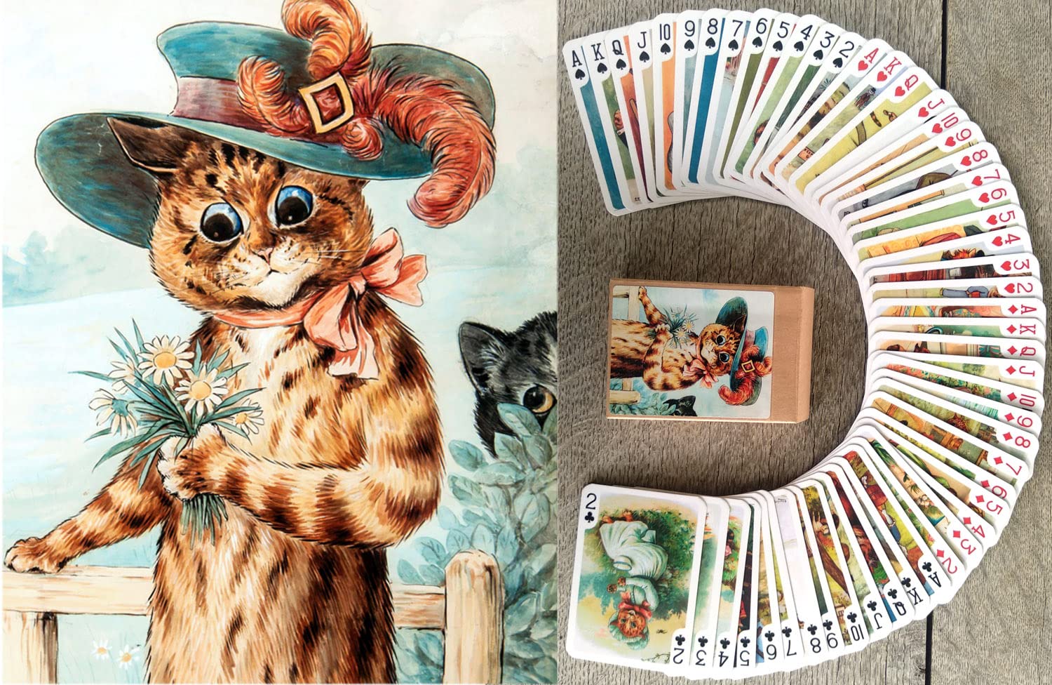 Flonzgift Secret Life Of Cats Playing Cards (Poker Deck 54 Cards All Different) Vintage Cats Postcards By Louis Wain