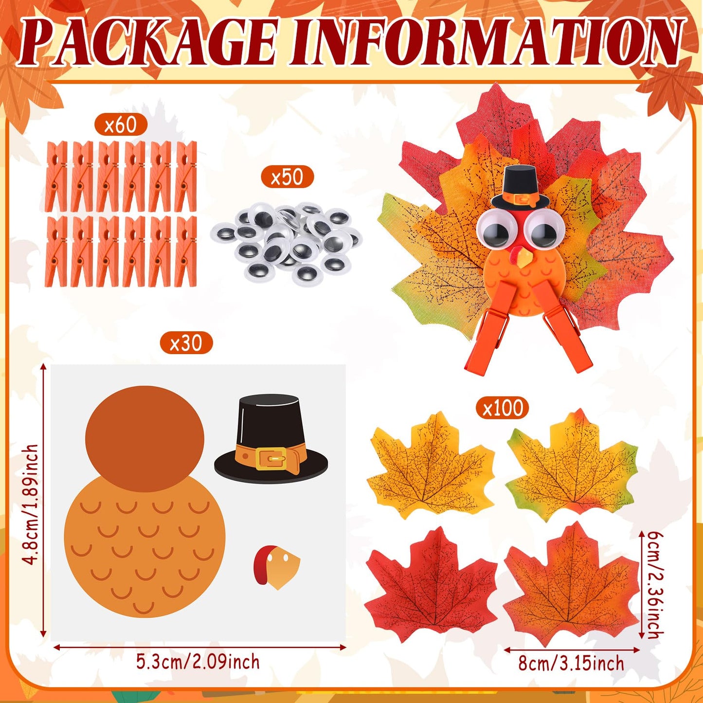 ForraFun 30 Pcs Thanksgiving Craft Kit DIY Thanksgiving Turkeys Ornaments Turkey Cards with Movable Wings for Fall Party Favors