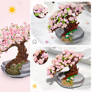 Ziyostar Mini Bricks Cherry Blossoms Plant Building Kit,Bonsai Diy Simulating Plant Ecology Collection Building Toy,Bouquet Set