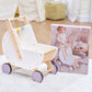 Pillowhale Wooden Baby Walker  &  Doll Stroller - Adjustable Handle Push Cart, Anti-Tip, Quiet Wheels, Pretend Shopping Cart - M