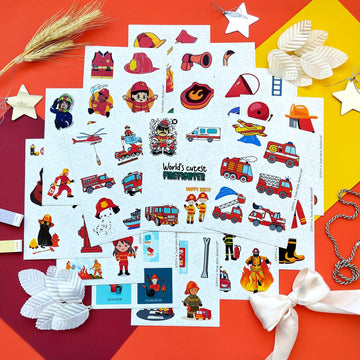 Bulbacraft Firefighter Stickers For Kids, 100Pcs Vinyl Decals, Waterproof, Reusable, Party Favors, School Supplies, Fire Truck T