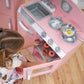 KidKraft Retro Wooden Play Kitchen and Refrigerator 2-Piece Set with Faucet, Sink, Burners and Working Knobs, Pink, Gift for Age