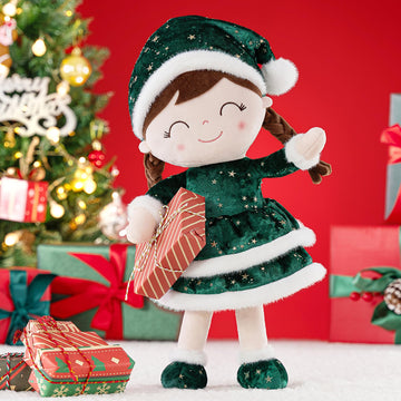 Gloveleya Soft Plush Doll Christmas Girl Dolls With Green Dress, Gift Box & Free Card - Perfect Holiday Or Birthday Gift For Toddlers 2-8 Ages, 16'