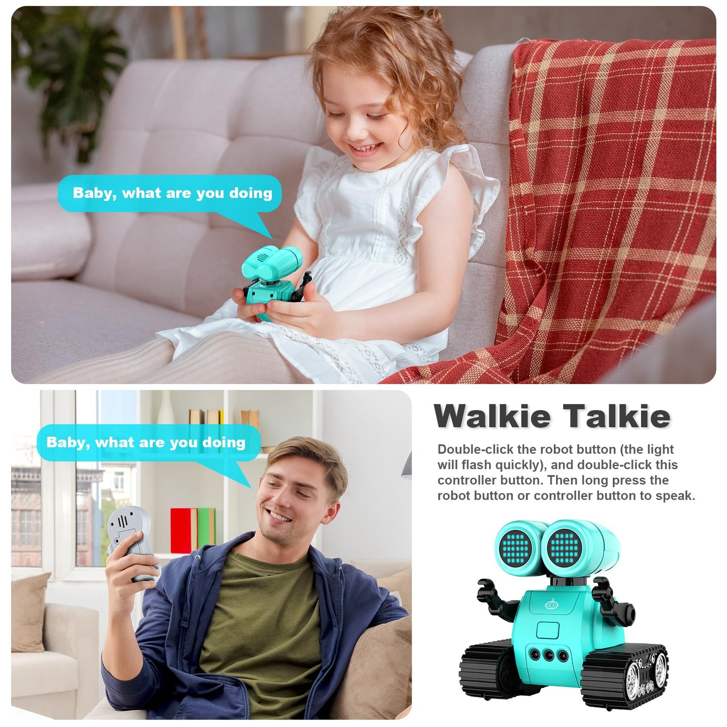 Hamourd Robot Toys - Kids Toys Rechargeable RC Robots with Gesture Sensing, Walkie-Talkie, Flexible Head & Arms, Programming Mot