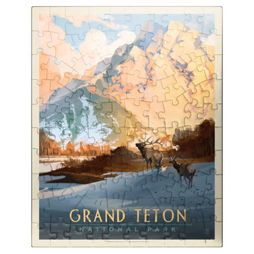MyPuzzle Grand Teton National Park: Winter Hush, Vintage Poster - Premium 100 Piece Jigsaw Puzzle for Adults