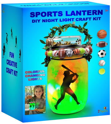 Make Your Own Sports Night Light Lantern Jar Arts & Crafts For Boys And Girls, Football, Soccer, Basketball, Tennis & Baseball Gifts For Kids, Diy Art Kit Age 4 5 6 7 8-12, Best Kids Birthday Present