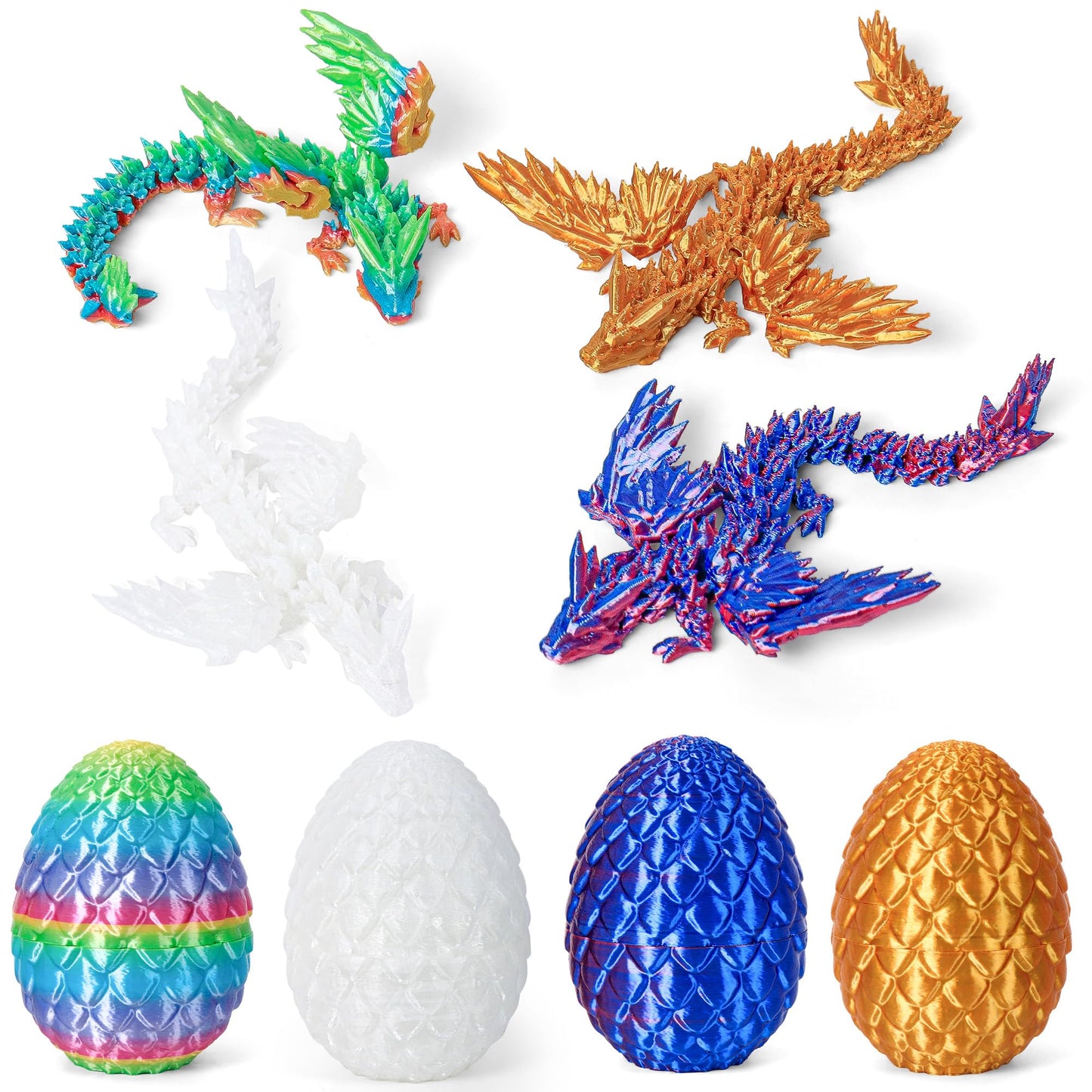 3D Printed Dragon Eggs with Dragon Inside  Easter Mystery Dragon Egg Articulated Crystal Dragon Fidget Toy  Surprise 3D Printed Dragon Egg with Wings Flying Animals Toy Easter Basket Stuffers 4PCS(C)