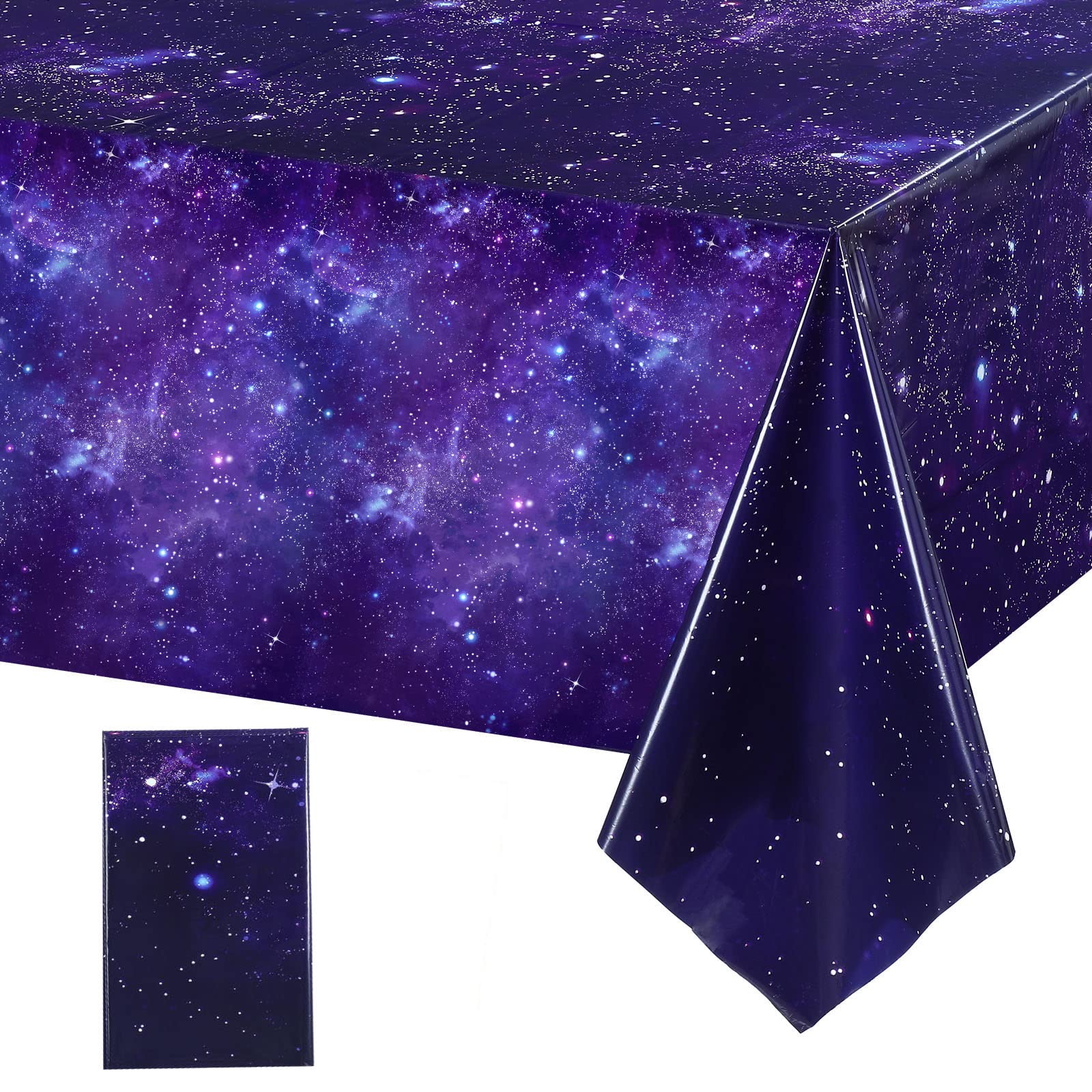 Tatuo 1 Pack Galaxy Plastic Table Cover Space Tablecloth Space Star Purple Nebula Rectangle Tablecloth Disposable Starry Night S