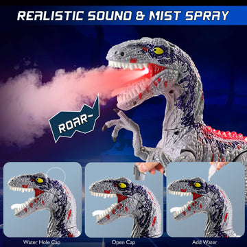 Remote Control Dinosaur For Boys 4-7 Year Old, Big Jurassic Velociraptor Rc Walking Dinosaur Toys For Kids 3-5, Electric Robot Dinosaur With Spray, Light & Sound, Birthday Gift For Kids