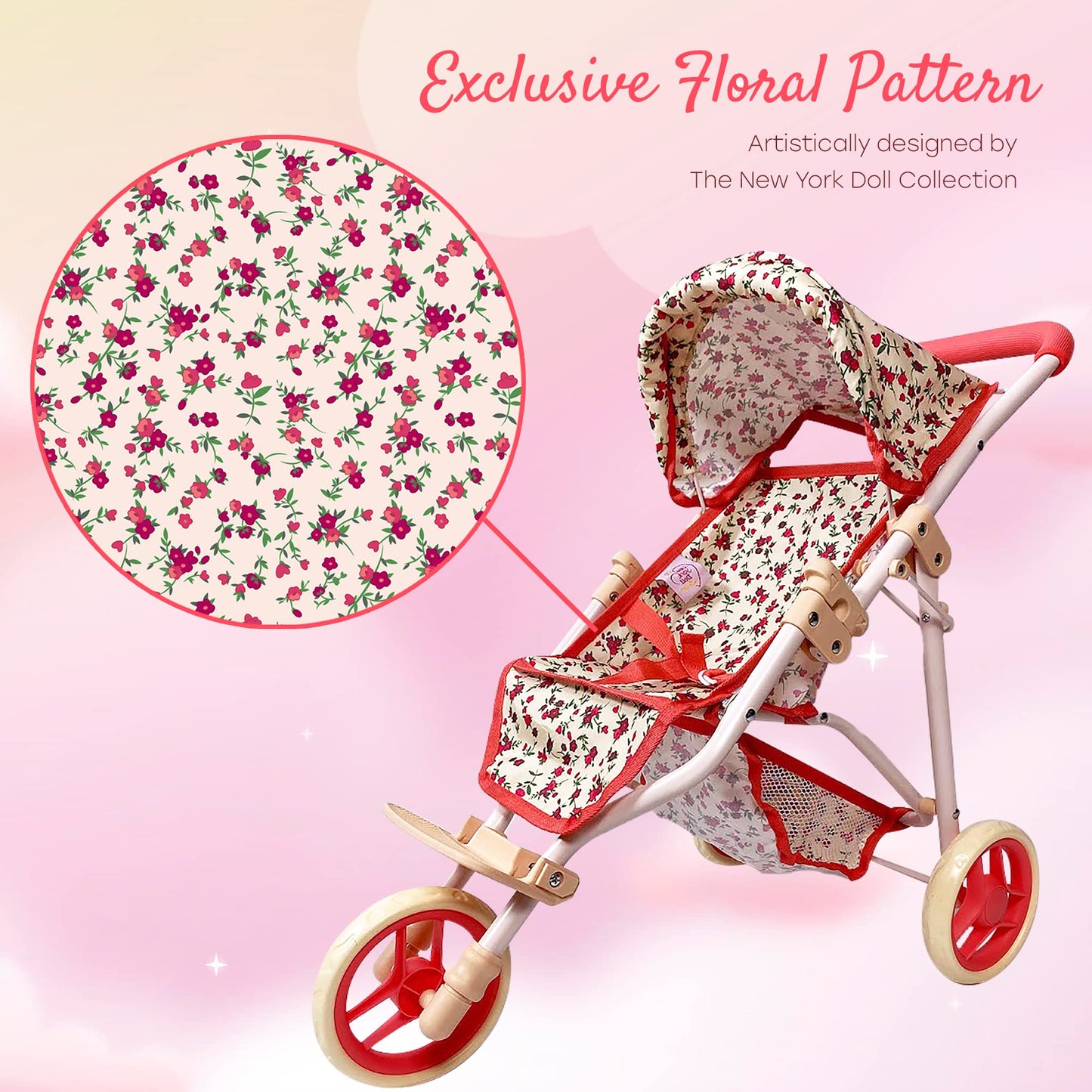 Baby Doll Stroller For Dolls | Play Toy Doll Stroller For Toddlers 3 Year Old Girls Gift | Push Pram Baby Stroller For Dolls, Babydoll Stroller Jogger Baby Carriage For Dolls (Quality Floral Print)