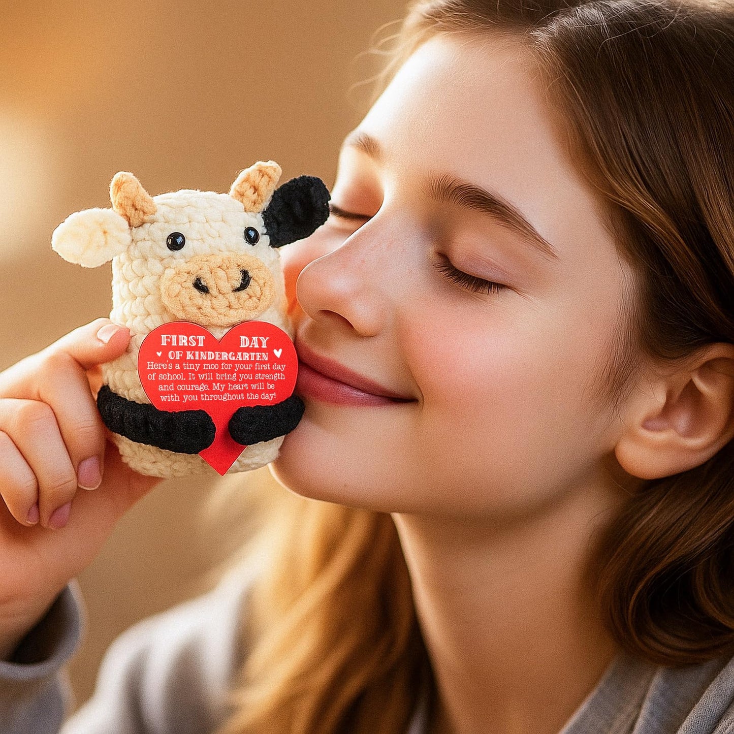 YUEYUQIU Cute First Day Gifts Kindergarten - First Day of School Encourage Gifts for Kids Daughter Teens Girls from Mom - Funny Handmade Crochet Small Cow Present for Birthday Graduation