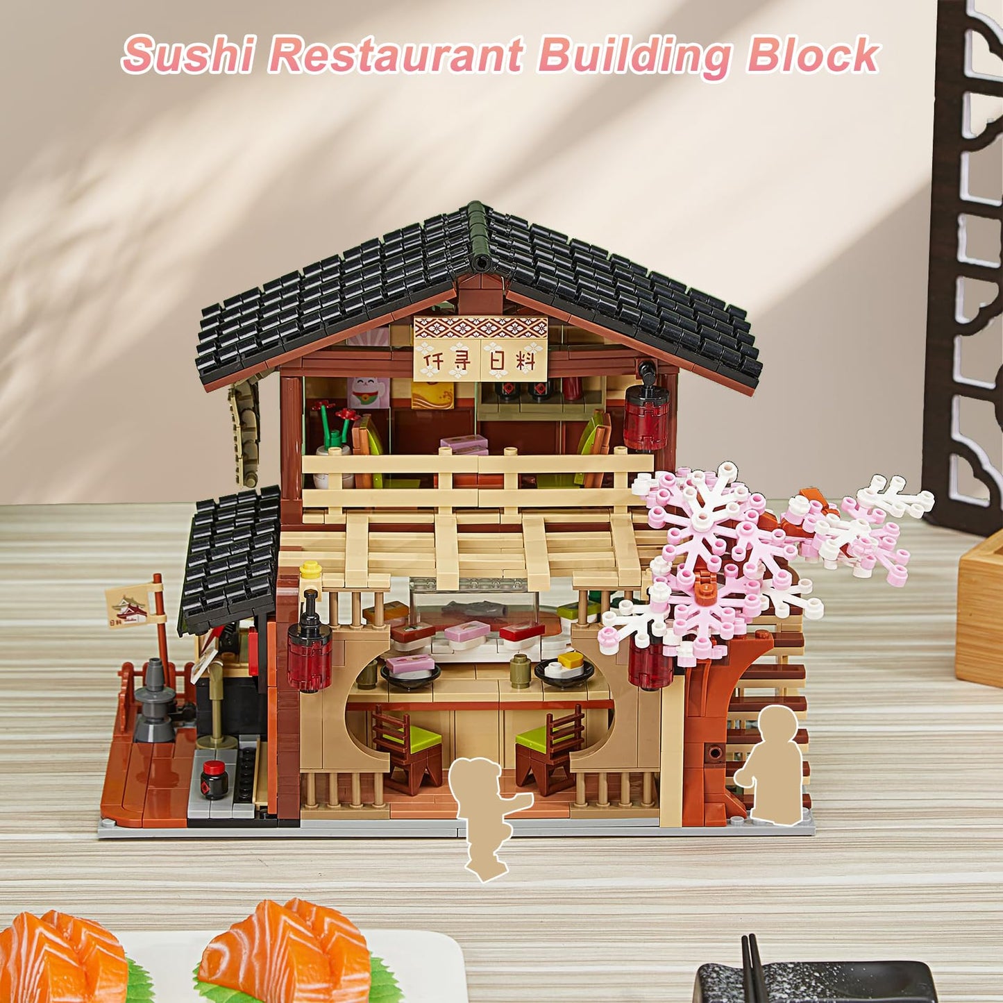 Hallisun Toy Building Block  Japanese Sushi Shop Model Kit  Compatible with Regular Size Brick  Creative Construction  Shop House City View  Birthday Gift for mature-themed Children Kids Boys Girls 8+ 763 PCS