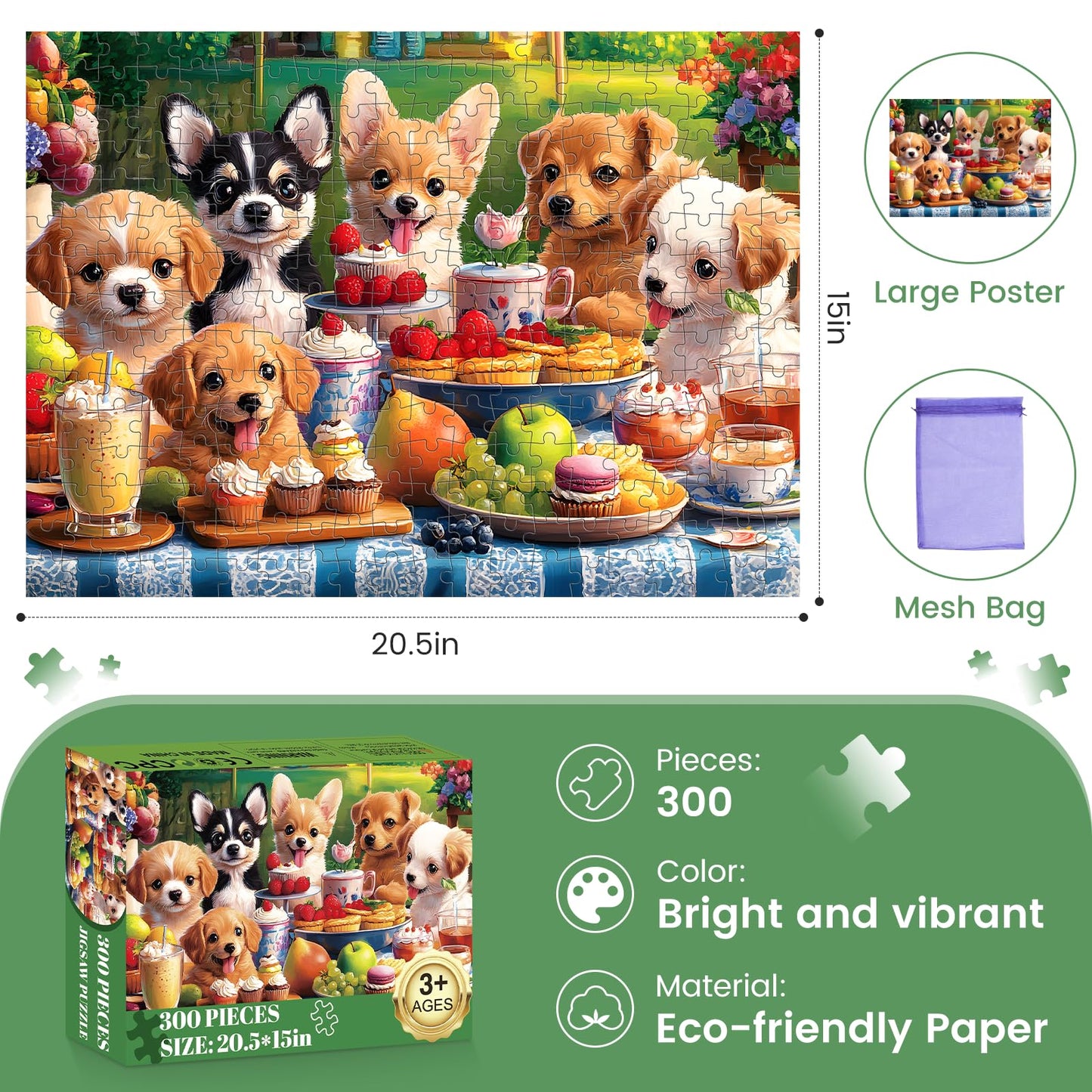 300 Piece Puzzles for mature-themeds  Jigsaw Puzzles 300 Pieces for mature-themeds Kids Dog Puzzle mature-themed Puzzle 300 Piece Recycled Cardboard Challenging Puzzles Game Family Activity Birthday Gift 20.5x15inch