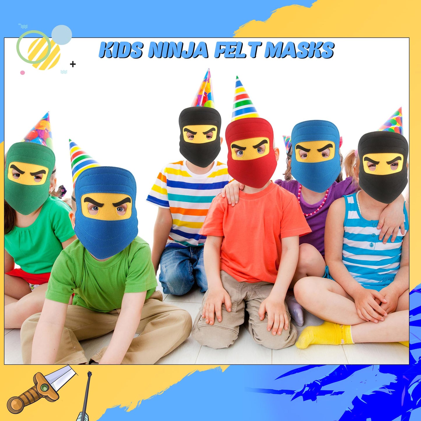 Rcanedny 20 Pieces Kids Ninja Masks Felt Elastic Cartoon Mask for Boys Girls Halloween Costume Party Supplies Ninja Theme Birthd
