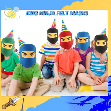 Rcanedny 20 Pieces Kids Ninja Masks Felt Elastic Cartoon Mask for Boys Girls Halloween Costume Party Supplies Ninja Theme Birthd