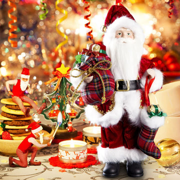 Uten 12'' Santa Claus Decorations, Christmas Standing Figurine Ornaments With Gifts Bag And Socks For New Year Christmas Decorat