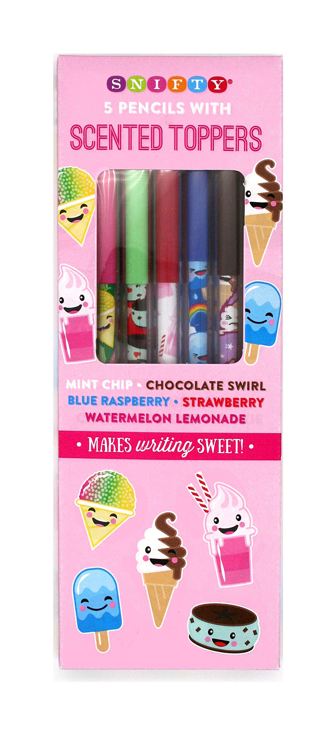 SNIFTY Scented Pencil Toppers with Sweet Scoop Ice Cream Pencils (5 Pack)